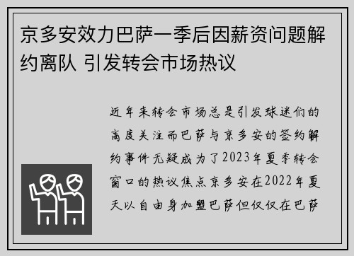 京多安效力巴萨一季后因薪资问题解约离队 引发转会市场热议